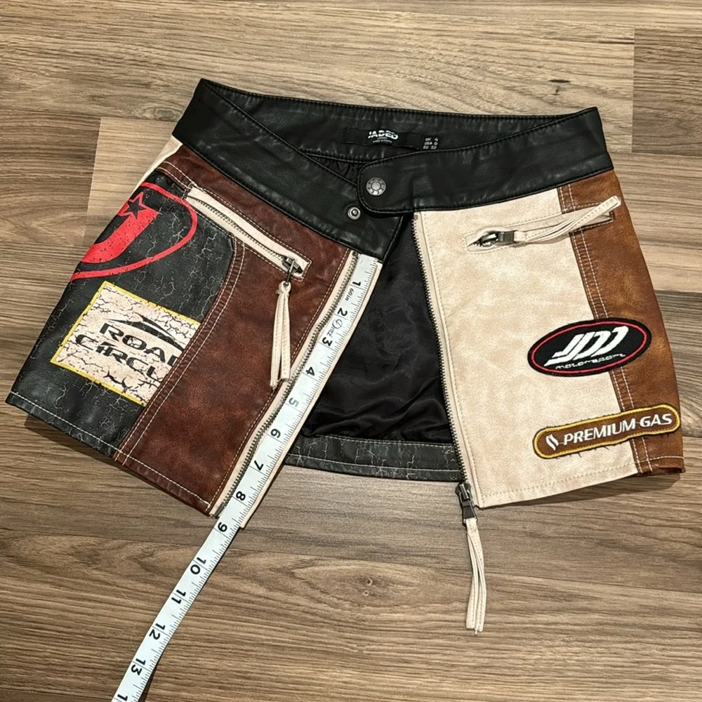 Jaded London Daytona Vegan Leather Moto Paneled Chic Zip Up Mini Skirt US 0 UK 4 - Picture 10 of 12